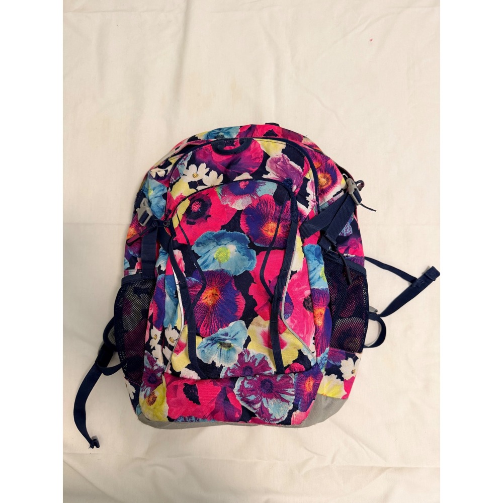 Lands End Floral Backpack Pink Purple Blue School Travel Bag Multi Compartment